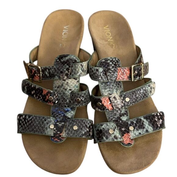 Vionic Radia Orthoic Mint Green Coral Snake Print Wedge Sandal Size 8 - Picture 1 of 5